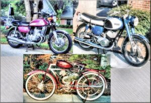1972 Suzuki 750 -- 1966 Yamaha 250 -- 1947 Whizzer